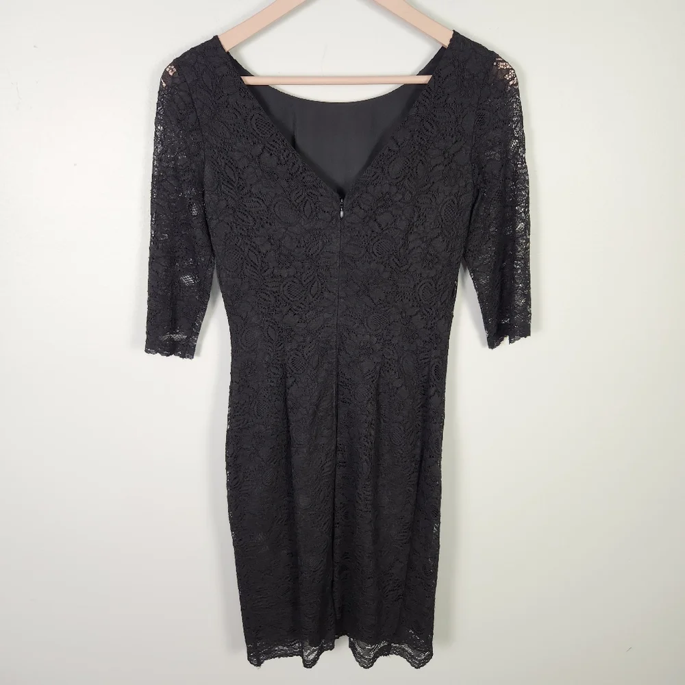 NWOT Banana Republic Black Lace Sheath Dress 3/4 Sleeve Scallop Hem Size 0 #0603